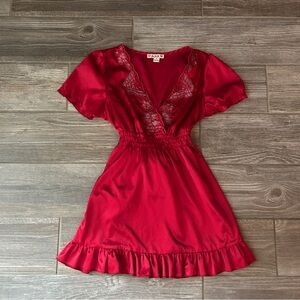 Y2K 2000s Red Silky Babydoll Tie Back Top, Small